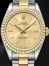 Rolex Oyster Perpetual 14233 34mm Champagne Stick Dial Two Tone Watch