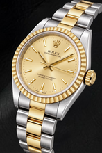 Rolex Oyster Perpetual 14233 34mm Champagne Stick Dial Two Tone Watch