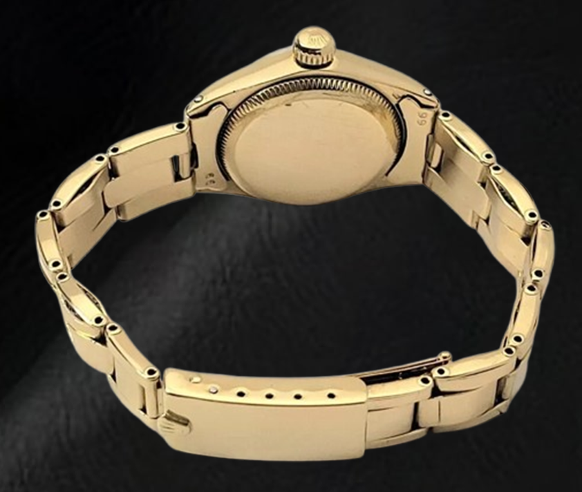 Rolex Oyster Perpetual 24 mm Champagne Stick Dial Watch Yellow Gold Oyster Bracelet