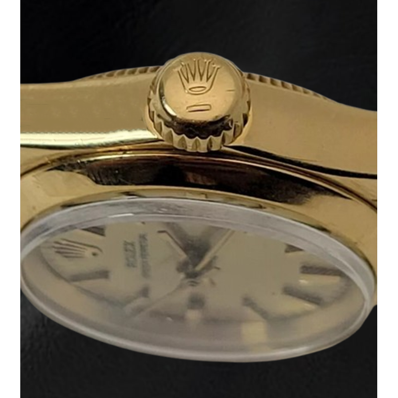 Rolex Oyster Perpetual 24 mm Champagne Stick Dial Watch Yellow Gold Oyster Bracelet