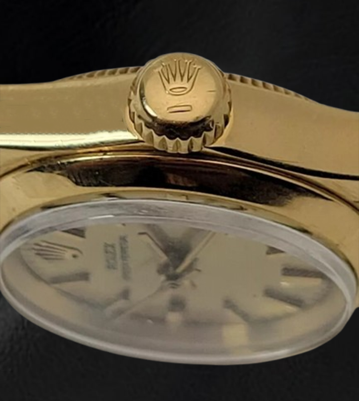 Rolex Oyster Perpetual 24 mm Champagne Stick Dial Watch Yellow Gold Oyster Bracelet