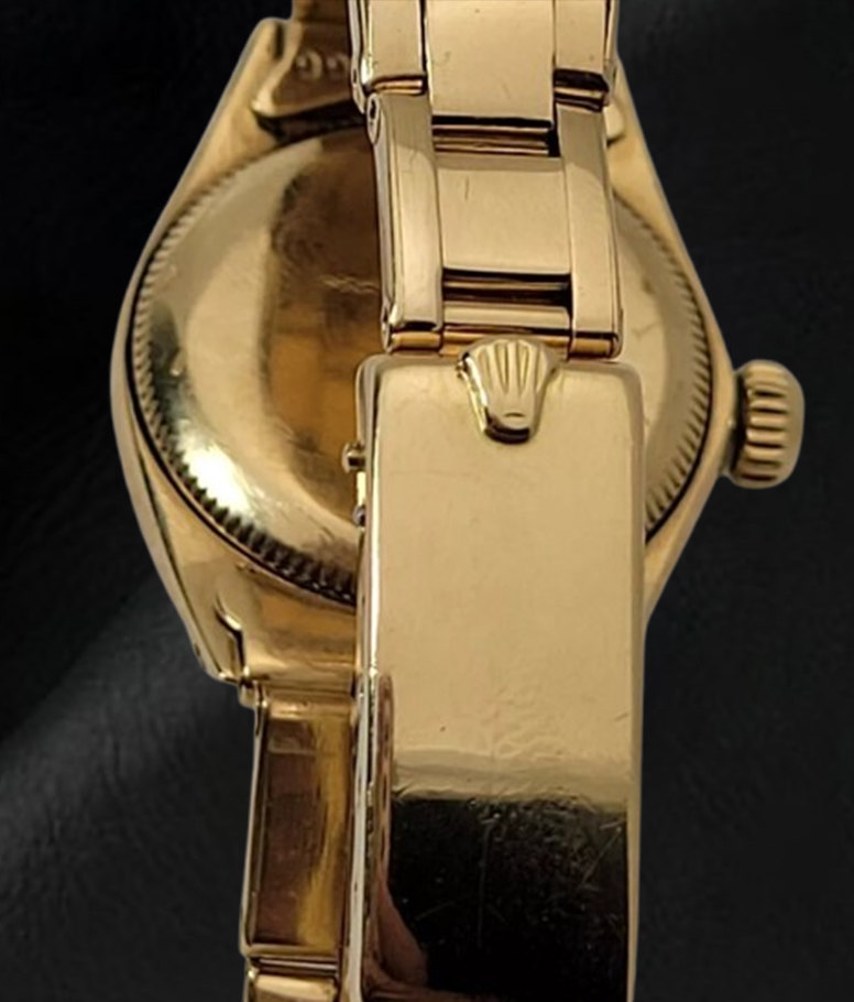 Rolex Oyster Perpetual 24 mm Champagne Stick Dial Watch Yellow Gold Oyster Bracelet