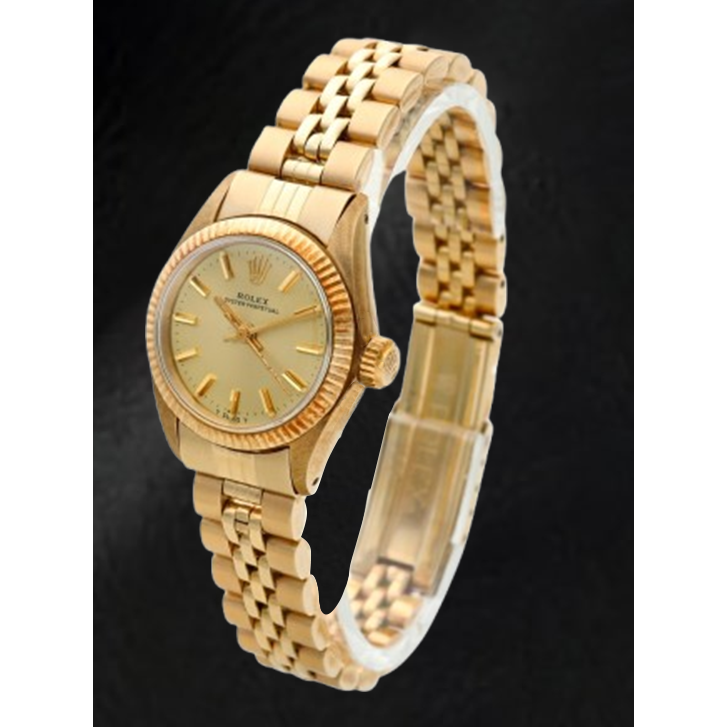 Rolex Oyster Perpetual 24 mm Champagne Stick Dial Yellow Gold Watch