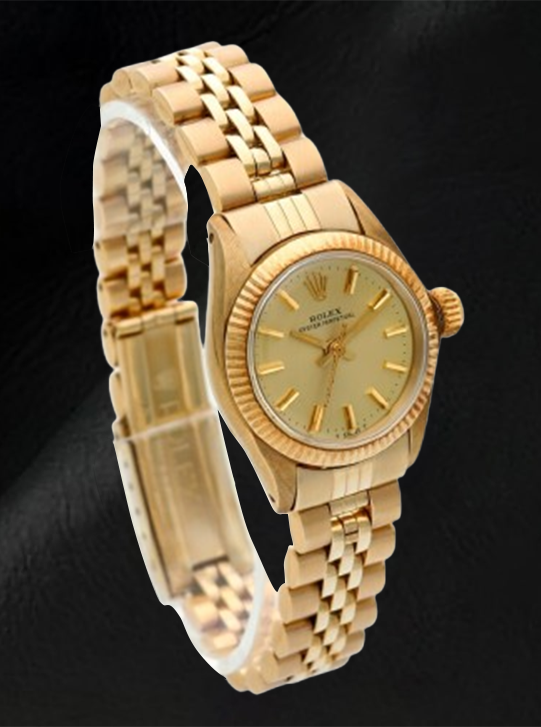 Rolex Oyster Perpetual 24 mm Champagne Stick Dial Yellow Gold Watch