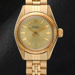 Rolex Oyster Perpetual 24 mm Champagne Stick Dial Yellow Gold Watch