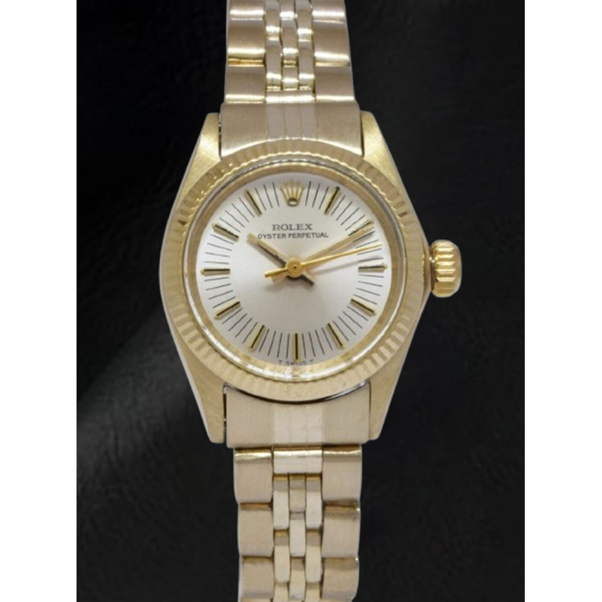 Rolex Oyster Perpetual 24 mm Silver Stick Dial Yellow Gold Watch