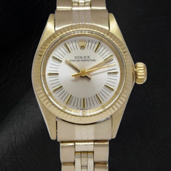 Rolex Oyster Perpetual 24 mm Silver Stick Dial Yellow Gold Watch
