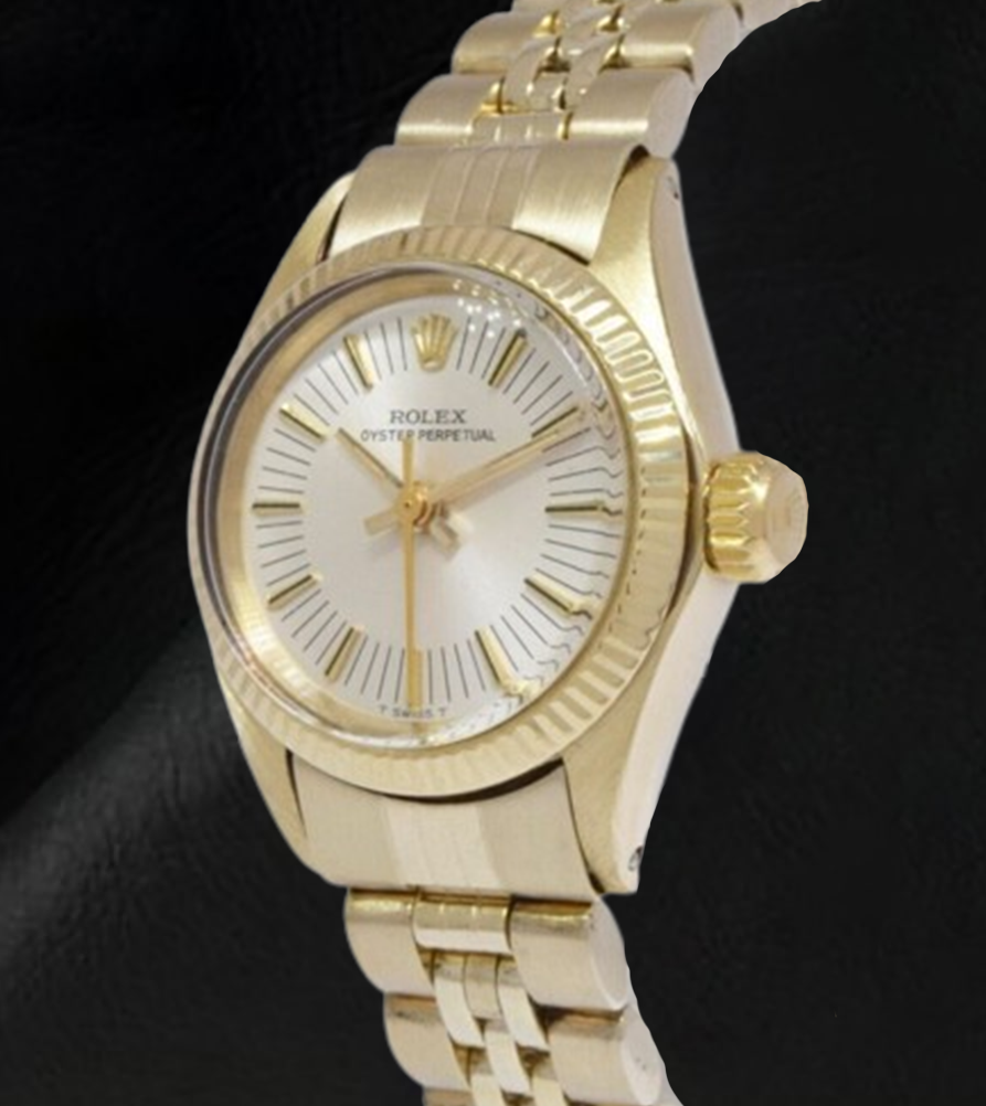 Rolex Oyster Perpetual 24 mm Silver Stick Dial Yellow Gold Watch