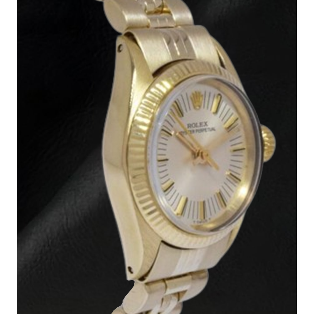 Rolex Oyster Perpetual 24 mm Silver Stick Dial Yellow Gold Watch