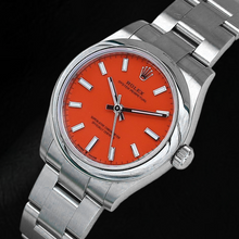 Rolex Oyster Perpetual 31mm Coral Red Luminous Dial Steel Men's Watch