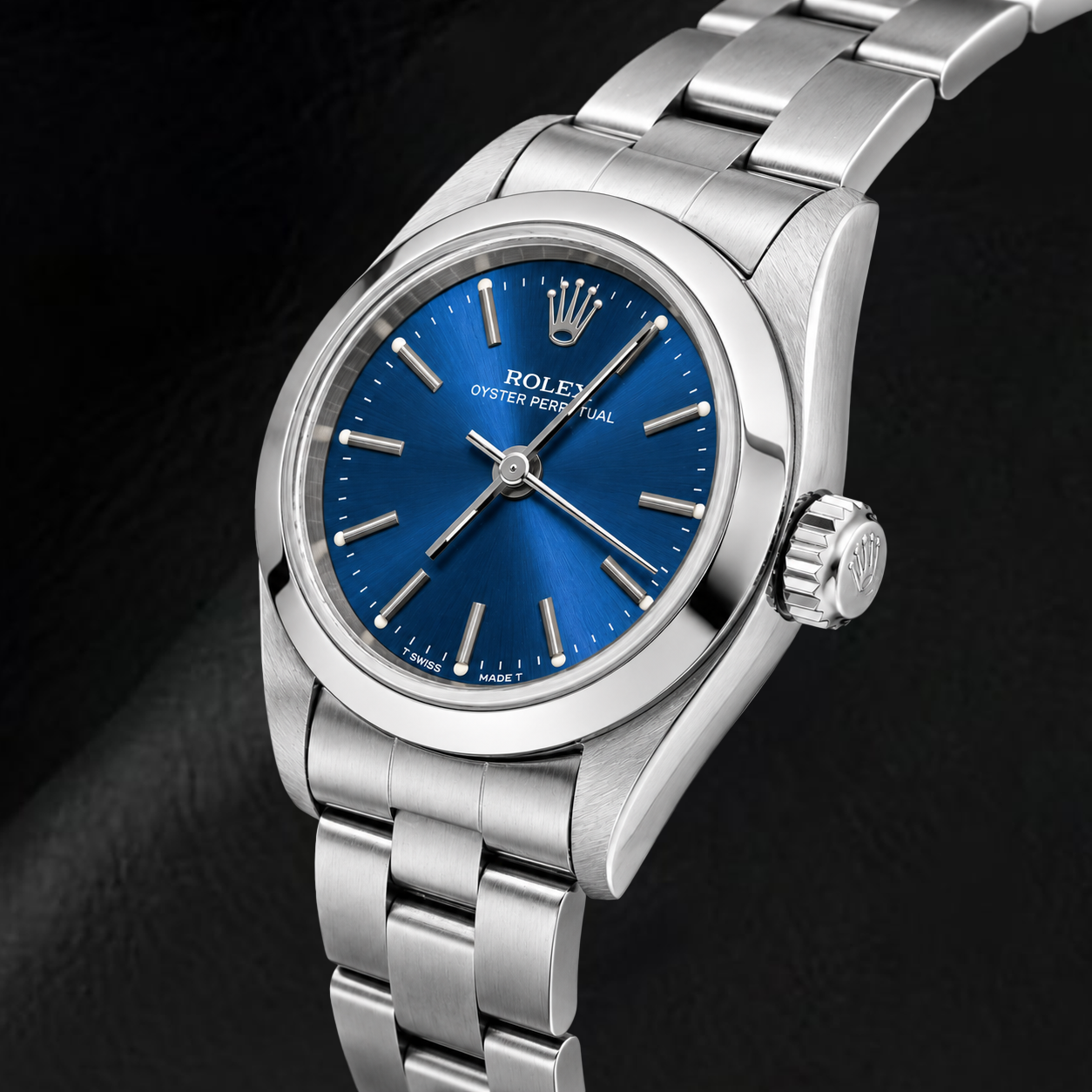 Rolex Oyster Perpetual 76080 26mm Blue Stick Dial Stainless Steel Watch