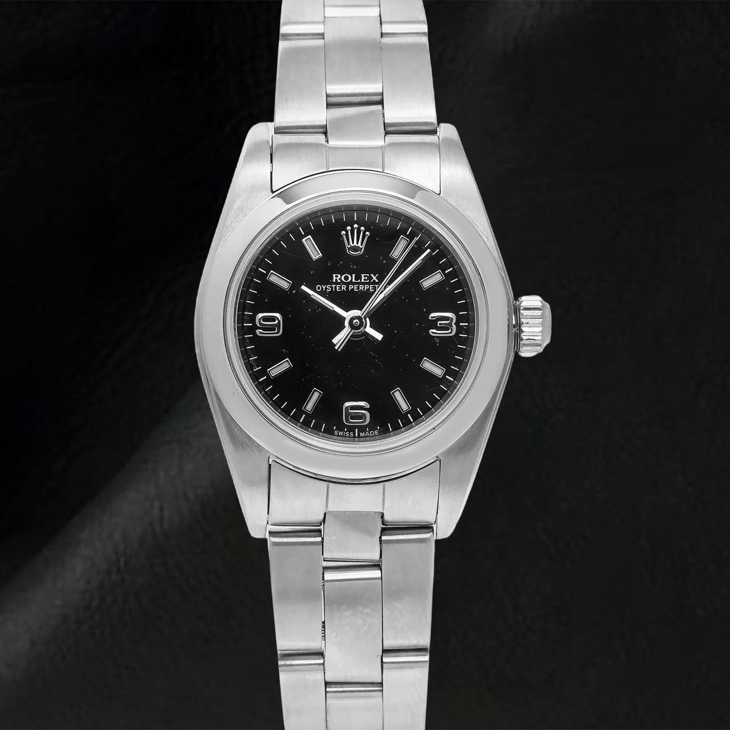 Rolex Oyster Perpetual 76094 26mm Black Arabic Dial Stainless Steel Oyster Bracelet Watch