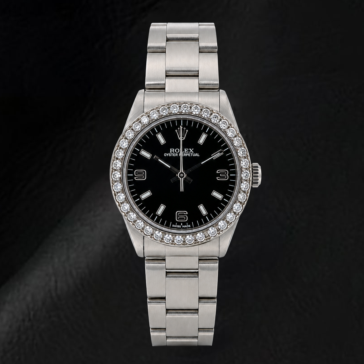 Rolex Oyster Perpetual 77080 31mm Black Arabic Dial Stainless Steel Watch