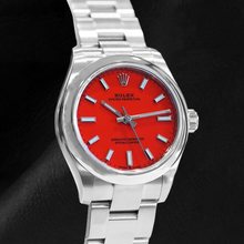 Rolex Oyster Perpetual Coral Red Luminous Dial Steel Watch