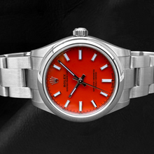 Rolex Oyster Perpetual Coral Red Luminous Dial Steel Watch