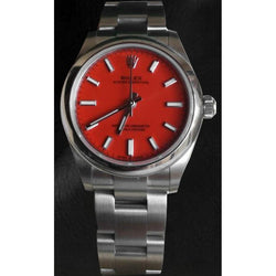 Rolex Oyster Perpetual Coral Red Luminous Dial Steel Watch