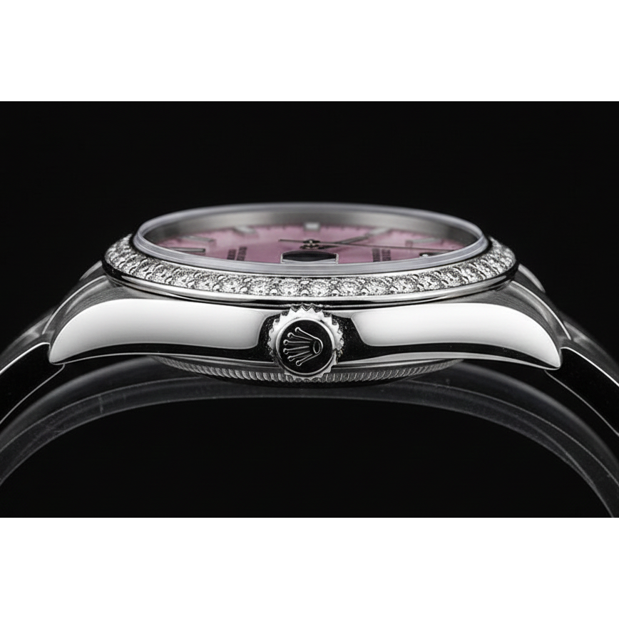 Rolex Oyster Perpetual Iced Bezel Stainless Steel Ladies Watch