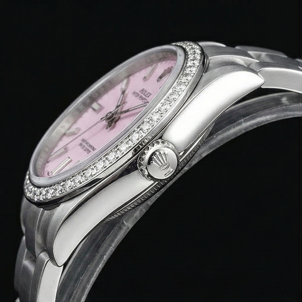 Rolex Oyster Perpetual Iced Bezel Stainless Steel Ladies Watch