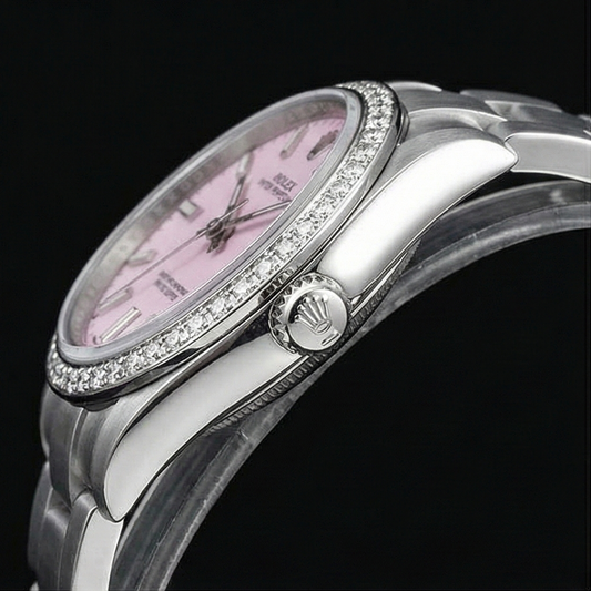 Rolex Oyster Perpetual Iced Bezel Stainless Steel Ladies Watch