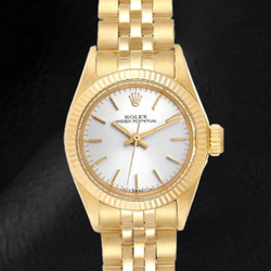 Rolex Oyster Prepetual Silver Stick Dial 24 mm Yellow Gold Ladies Watch