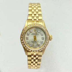 Rolex Oyster Watch Mother Of Pearl Natural Earth Mined Diamond Dial Yellow Gold Jubilee Band