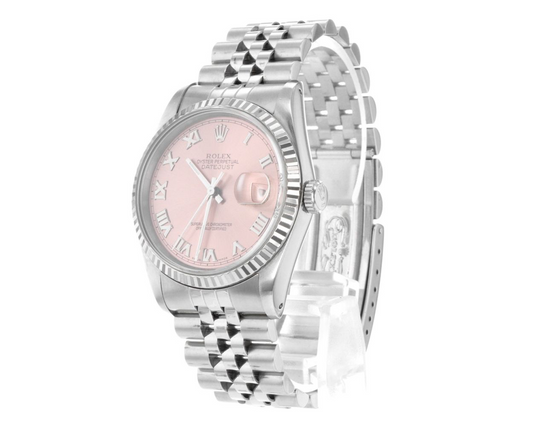 Rolex Pink Roman Dial Datejust Rolex Watch Fluted Bezel Ss Jubilee QUICK SET