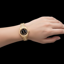 Rolex President Black Natural Earth Mined Diamond Dial Bezel Women Watch Yellow Gold