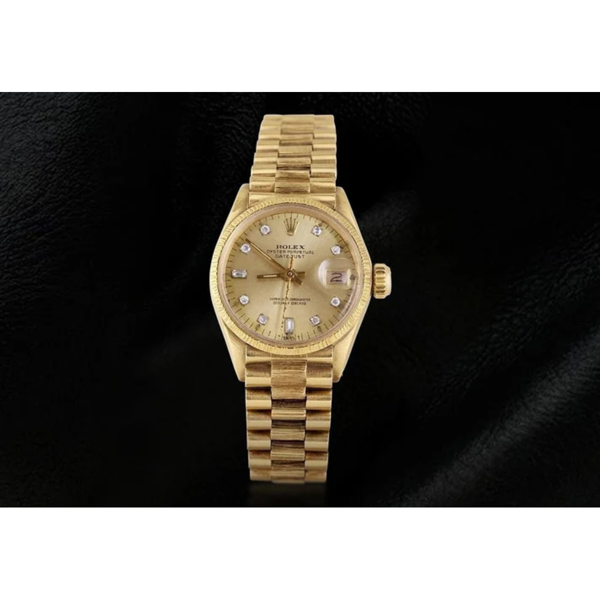 Rolex President Natural Earth Mined Diamond Dial Fluted Bezel Yellow Gold Lady Watch