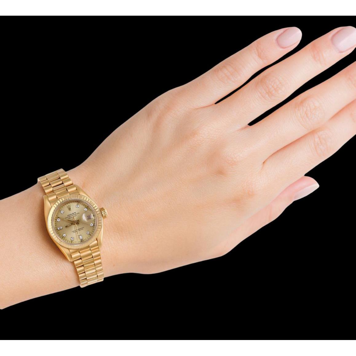 Rolex President Natural Earth Mined Diamond Dial Fluted Bezel Yellow Gold Lady Watch P2