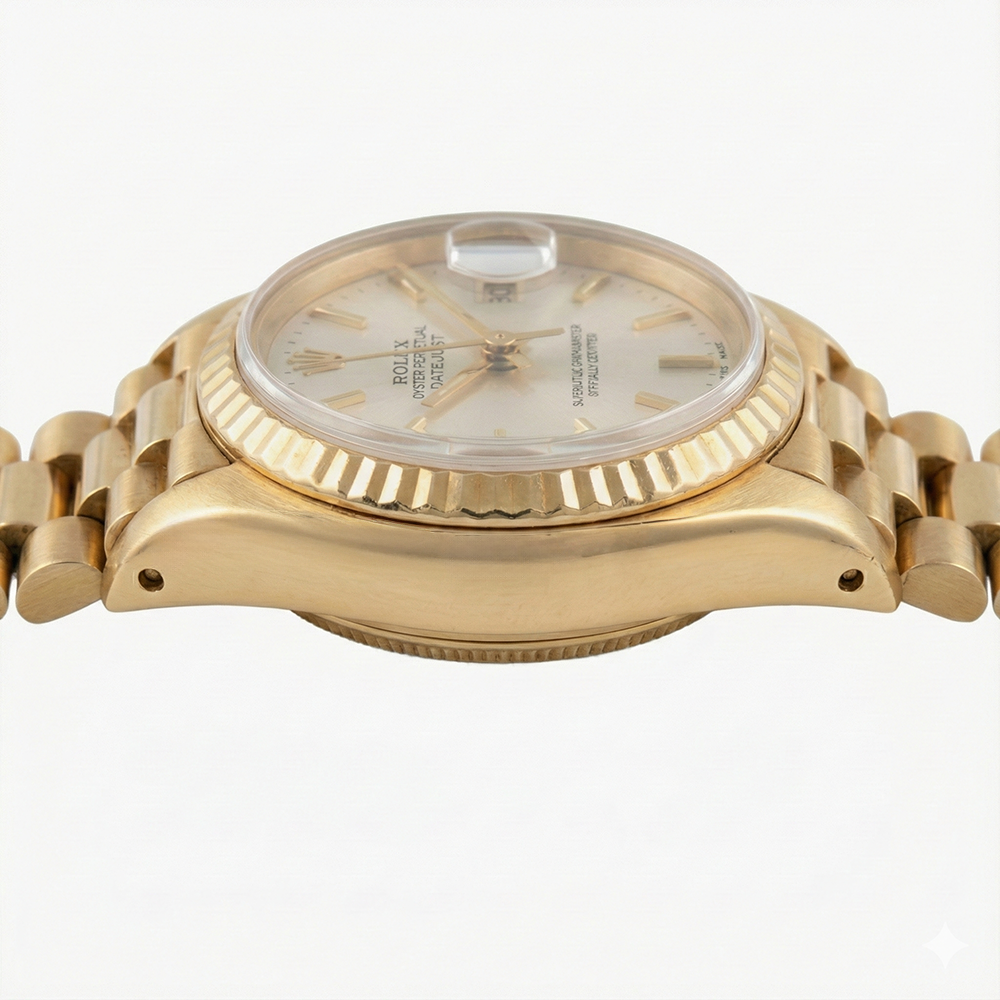 Rolex President Stick Dial Fluted Bezel Yellow Gold Lady Watch