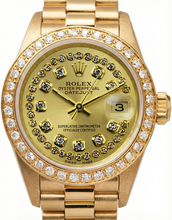 Rolex President Style Champagne String Dial Watch Yg Diamond Bezel