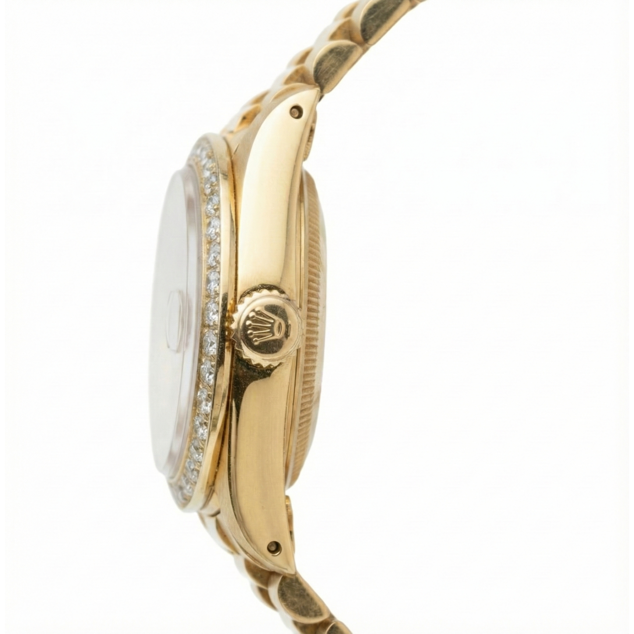 Rolex President Style Mother Of Pearl Natural Earth Mined Diamond Dial Watch Gold Bezel