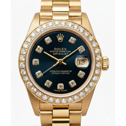 Rolex President Style Watch Blue Natural Earth Mined Diamond Dial Bezel Datejust Yg