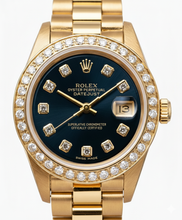 Rolex President Style Watch Blue Natural Earth Mined Diamond Dial Bezel Datejust Yg