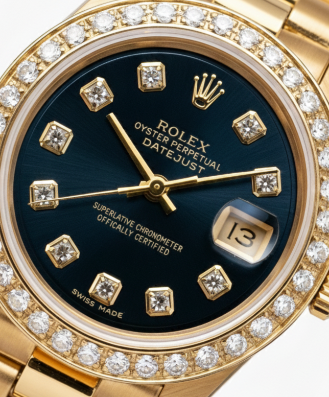 Rolex President Style Watch Blue Natural Earth Mined Diamond Dial Bezel Datejust Yg