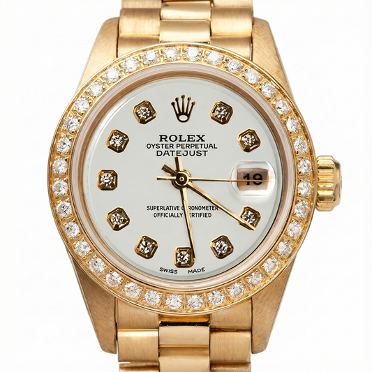 Rolex Presidential Style Ladies Watch White Diamond Dial Bezel