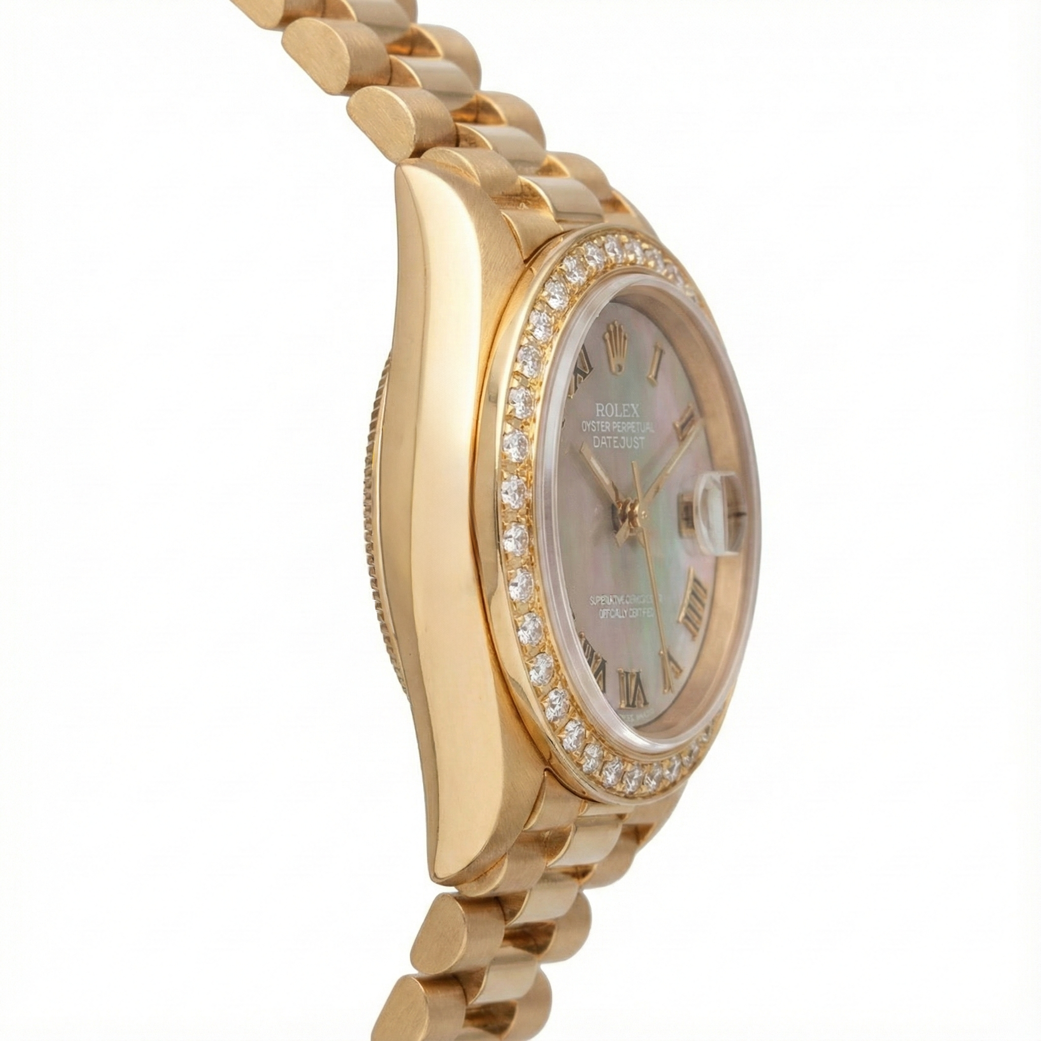 Rolex Presidential Style Lady Watch yg Mop Roman Dial Diamond Bezel