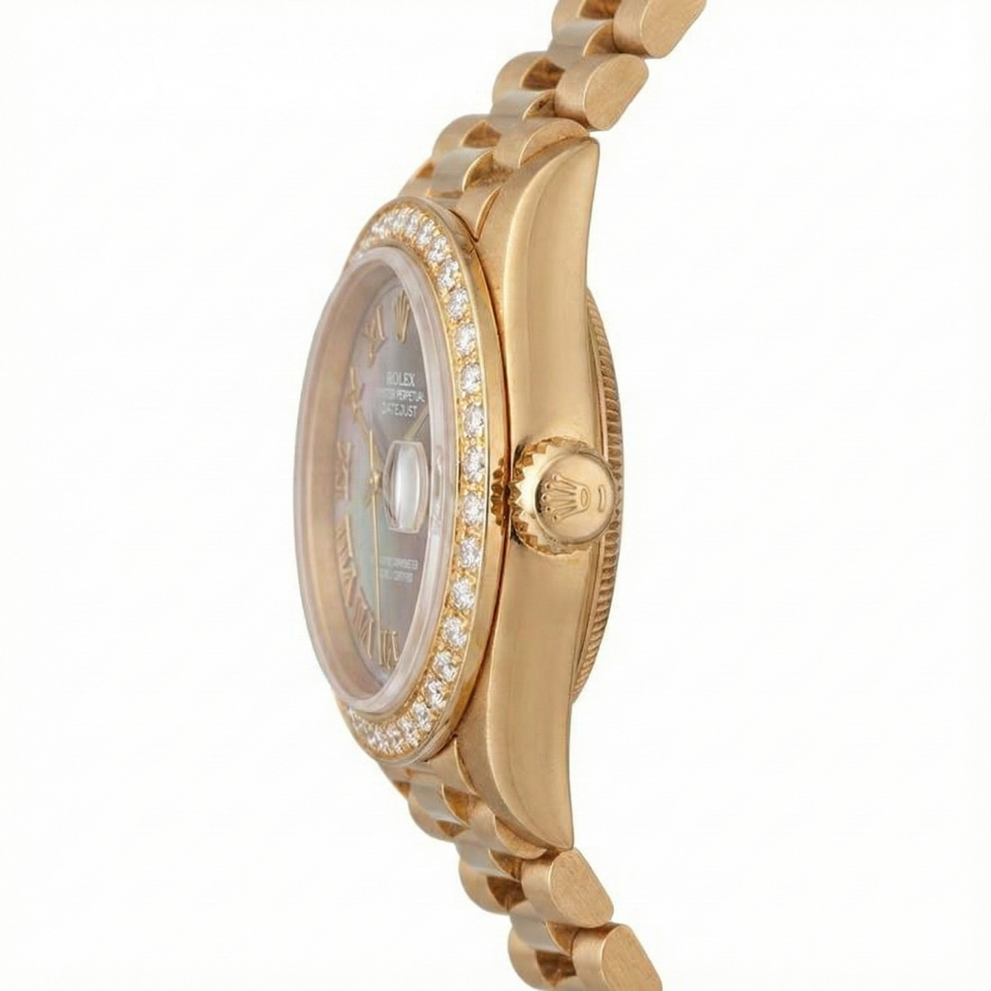 Rolex Presidential Style Lady Watch yg Mop Roman Dial Diamond Bezel