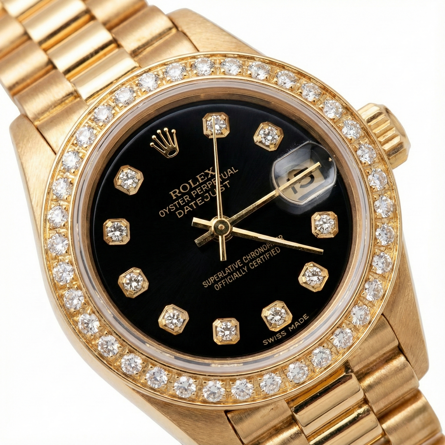 Rolex Presidential Style Watch Black Natural Earth Mined Diamond Dial Bezelyg Datejust