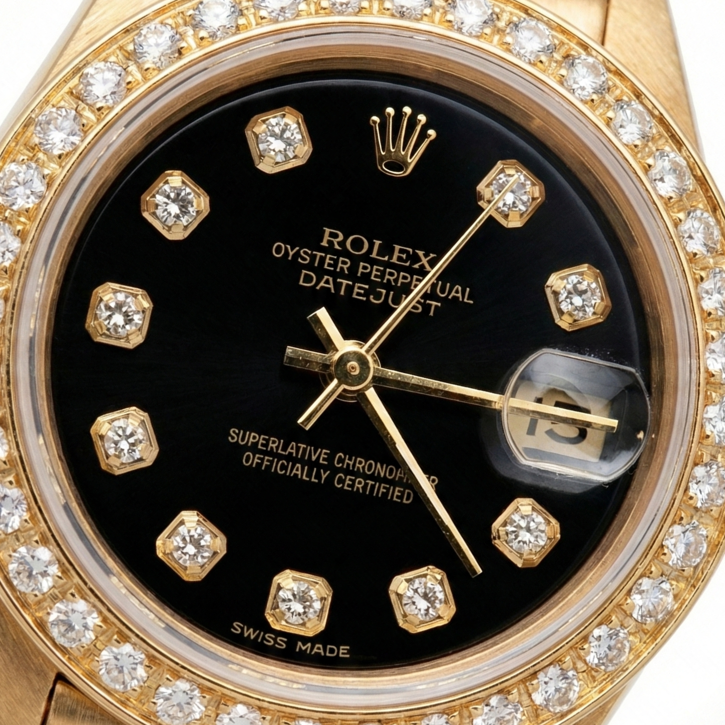Rolex Presidential Style Watch Black Natural Earth Mined Diamond Dial Bezelyg Datejust
