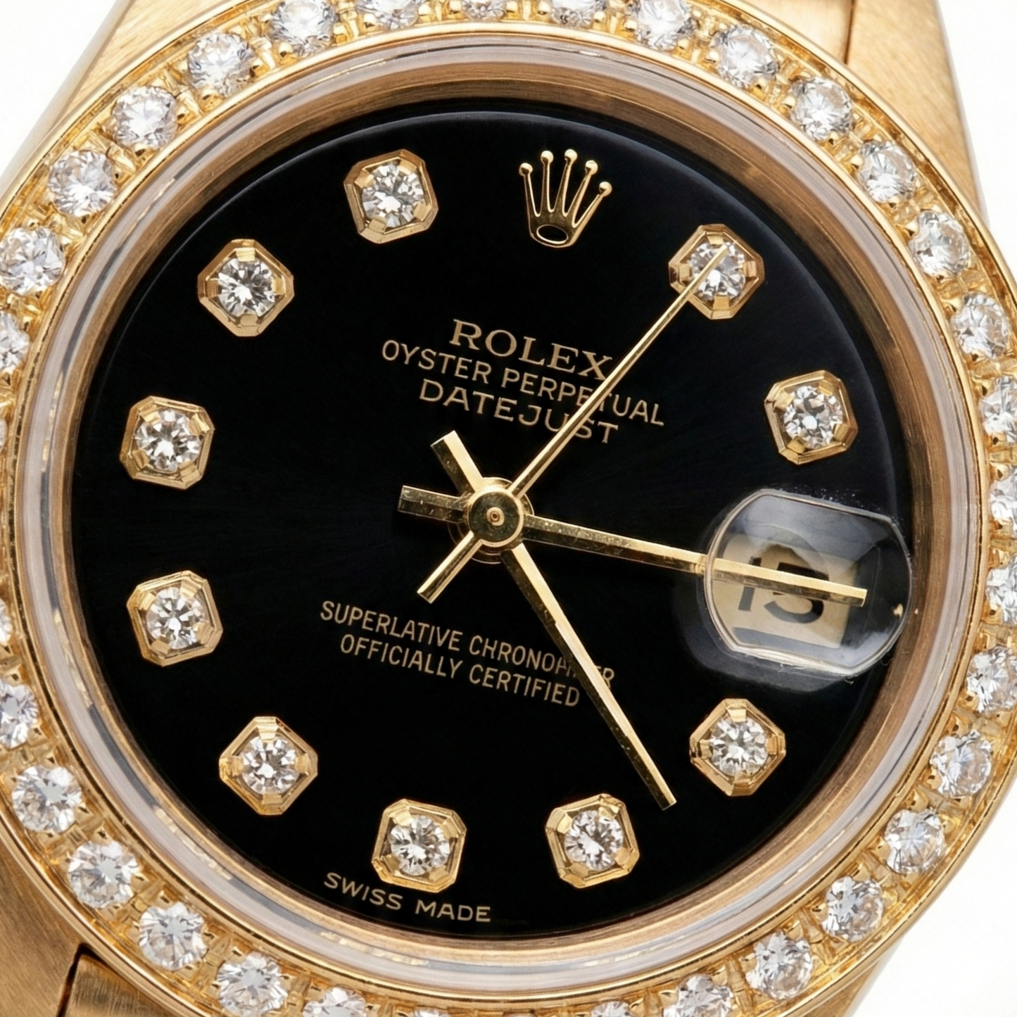 Rolex Presidential Style Watch Black Natural Earth Mined Diamond Dial Bezelyg Datejust