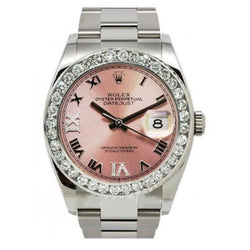 Rolex QUICK SET Pink Roman Dial Natural Earth Mined Diamond Bezel Oyster Bracelet Men Watch 36 mm QUICK SET