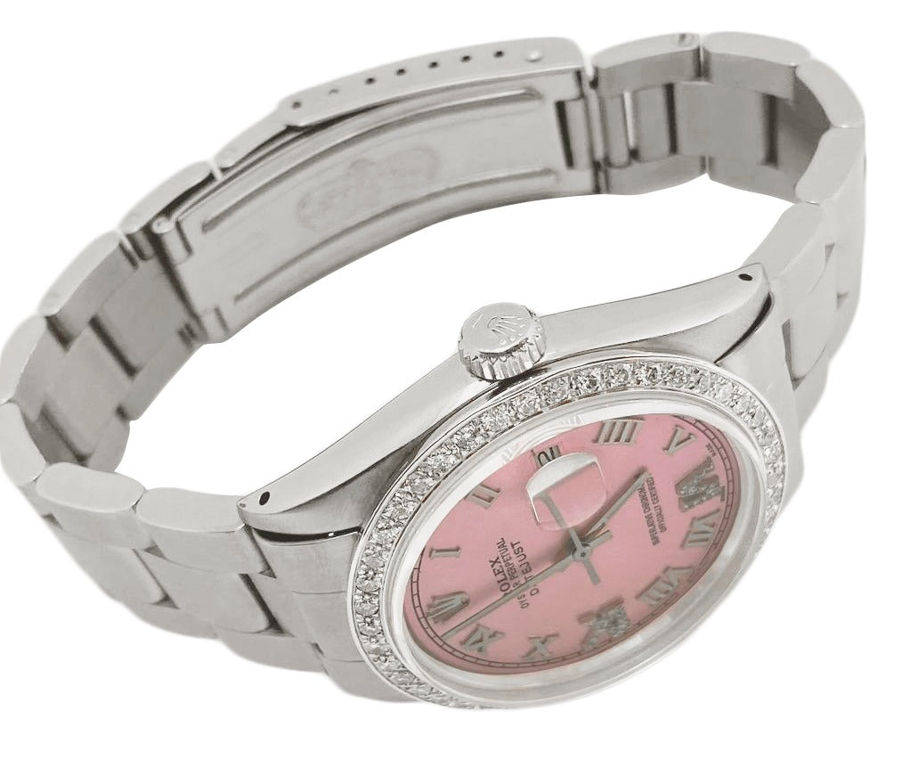 Roman Dial Diamond Bezel Oyster Bracelet Men Watch