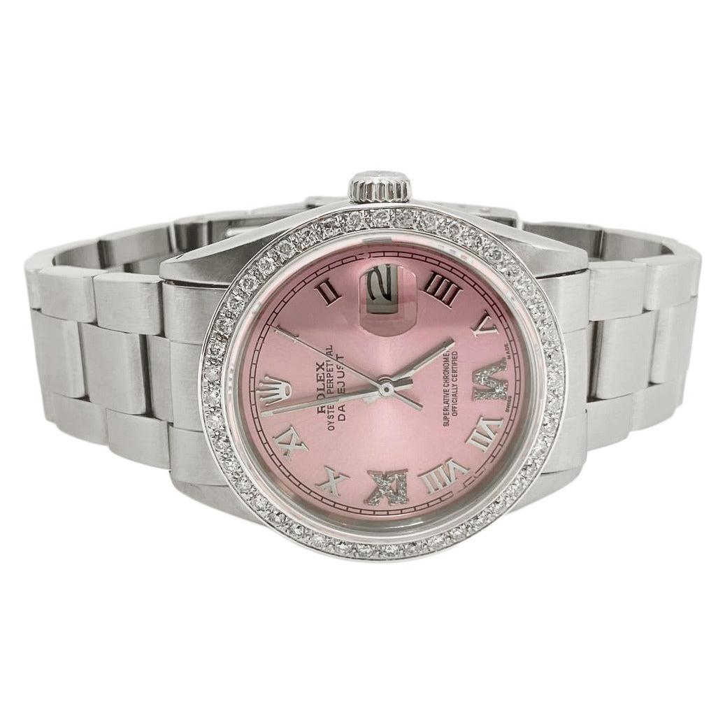 Pink Roman Dial Diamond Bezel Oyster Bracelet