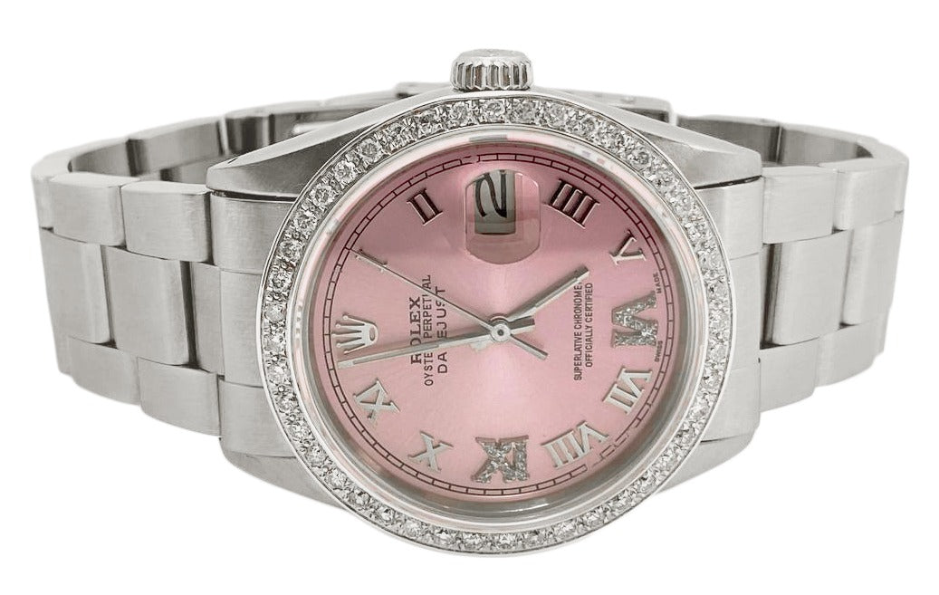 Pink Roman Dial Diamond Bezel Oyster Bracelet