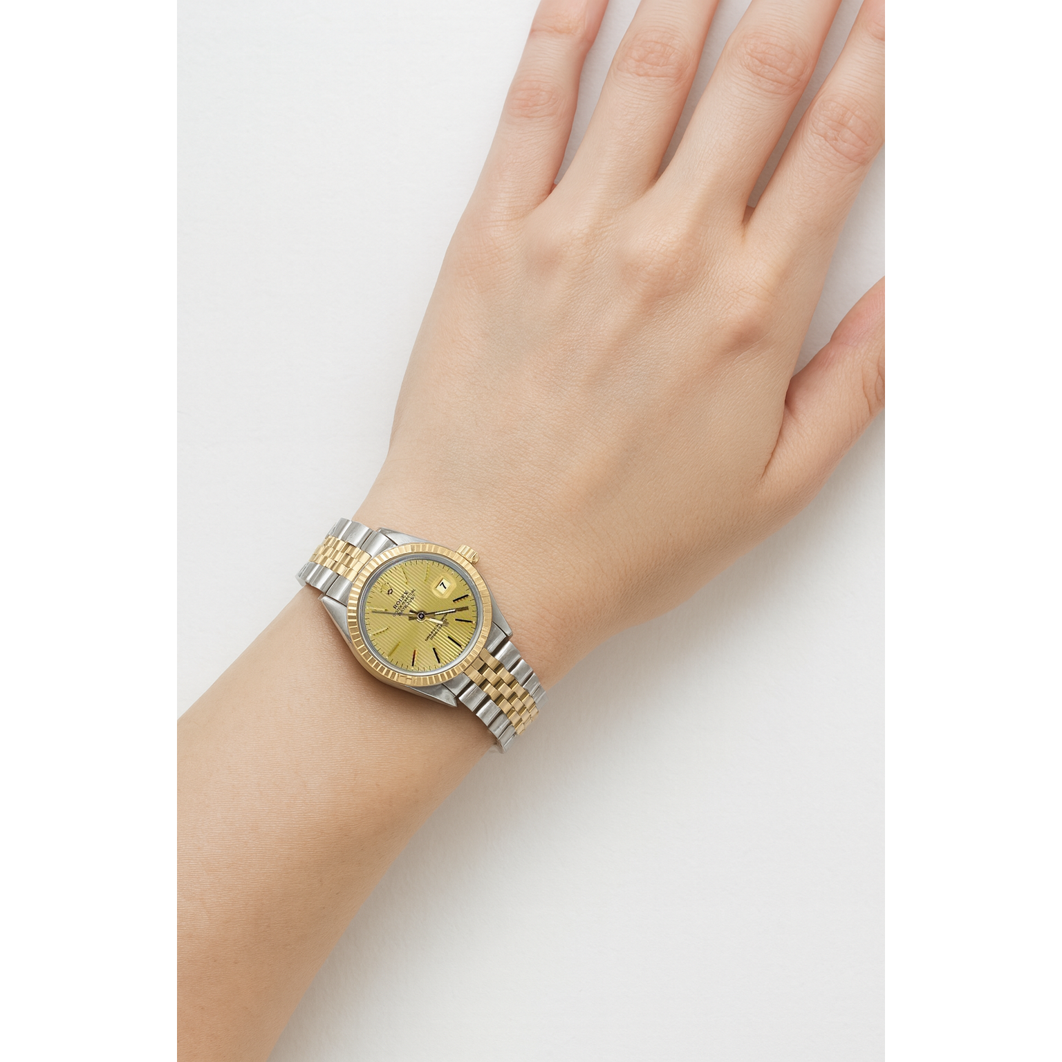 Rolex Ss & Gold Jubilee Champagne Stick Dial Datejust Ladies Watch P2