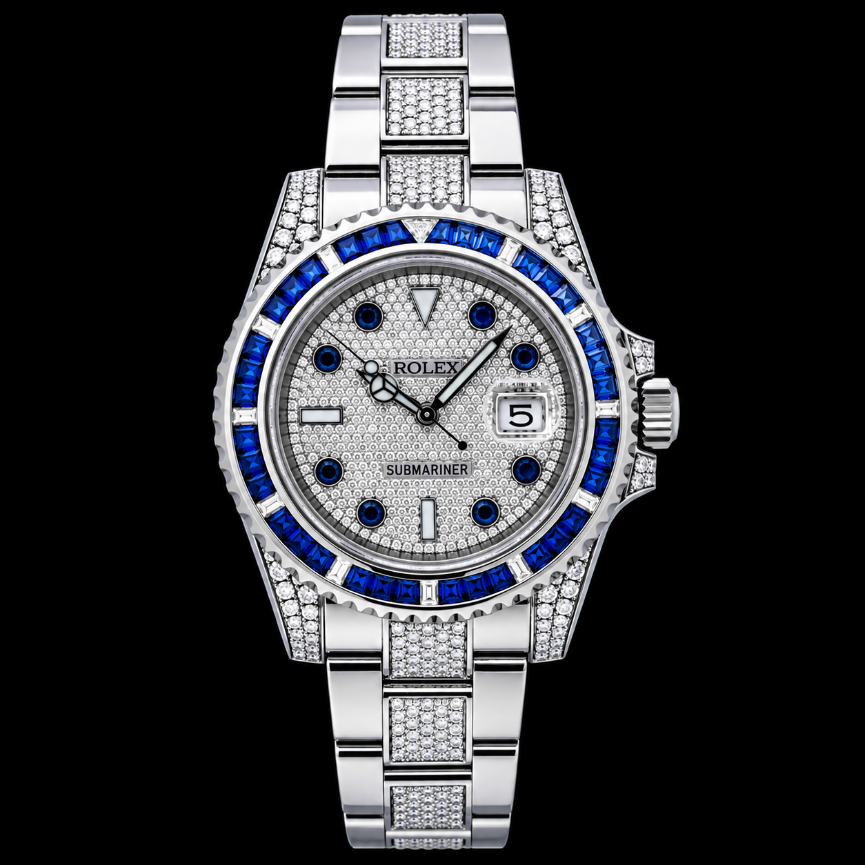 Rolex Submariner Date 116610 40mm Diamond Dial With Blue Sapphire Watch Stainless Steel Oyster Bracelet
