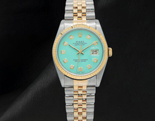 Rolex Turquoise Diamond Dial 16013 Datejust 36mm Fluted Bezel Watch Two Tone