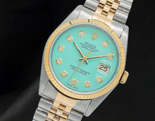 Rolex Turquoise Diamond Dial 16013 Datejust 36mm Fluted Bezel Watch Two Tone