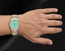 Rolex Turquoise Diamond Dial 16013 Datejust 36mm Fluted Bezel Watch Two Tone